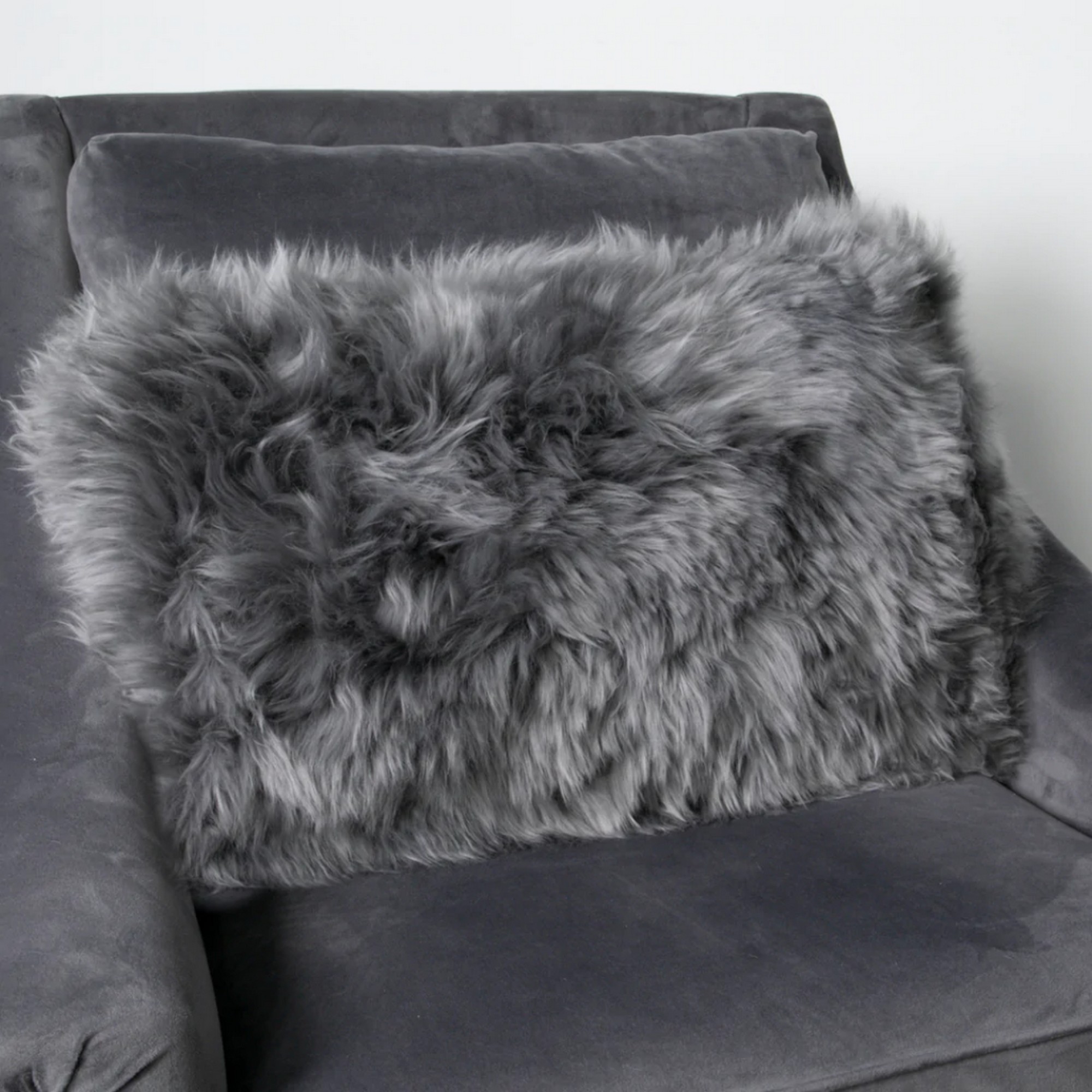 Claudia Bolster Long Hair Sheepskin Cushion In Grey